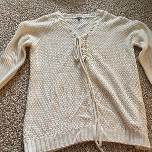 White lace up sweater